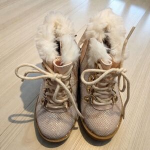Juicy Couture Pink and Silver Faux Fur Boots